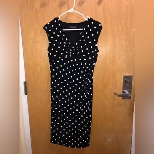Jessica Howard Black and White Polka dot Ruched Waist Midi Dress